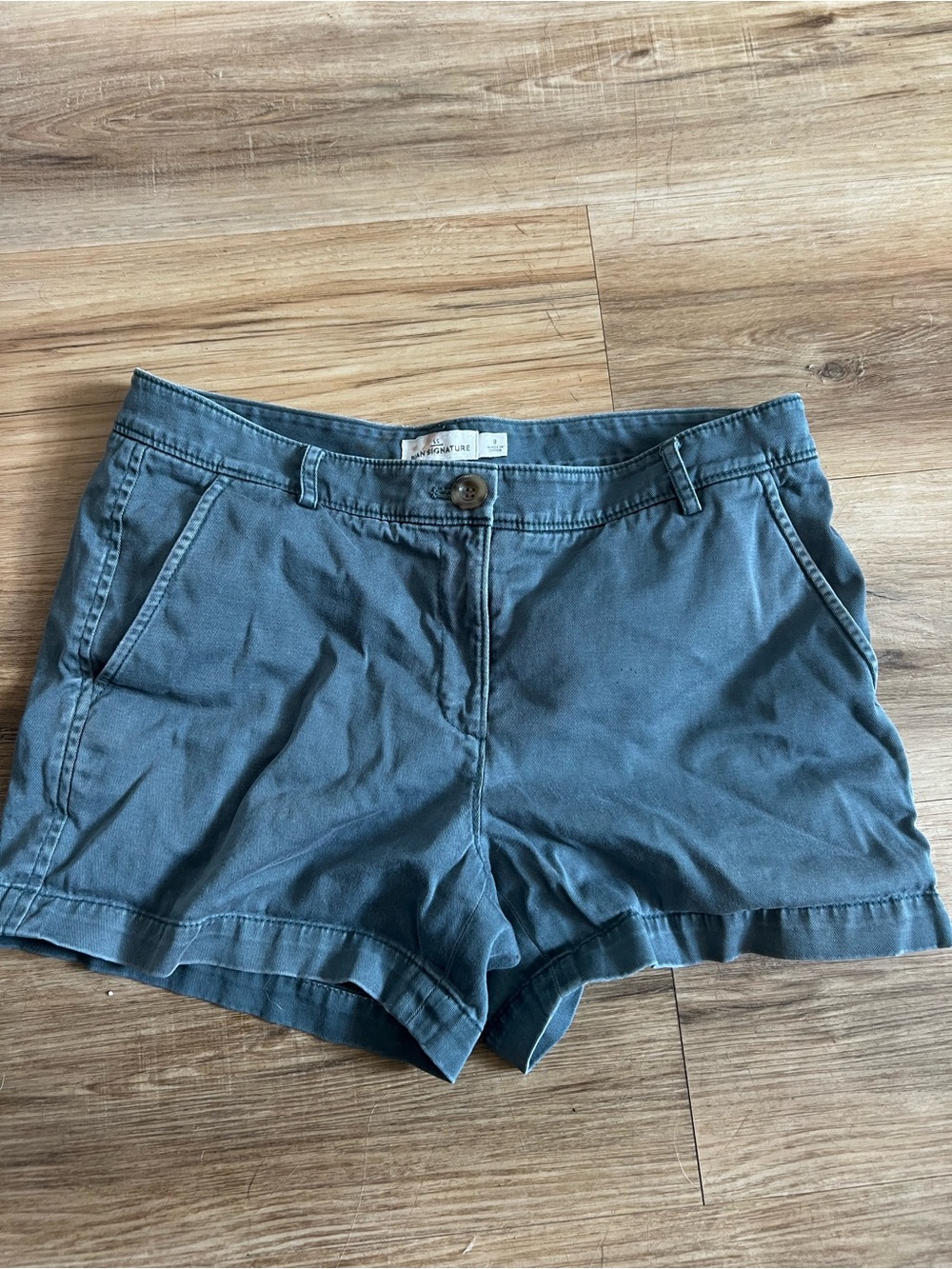 Signature Washed Slate Blue High-Waist Cotton Shorts